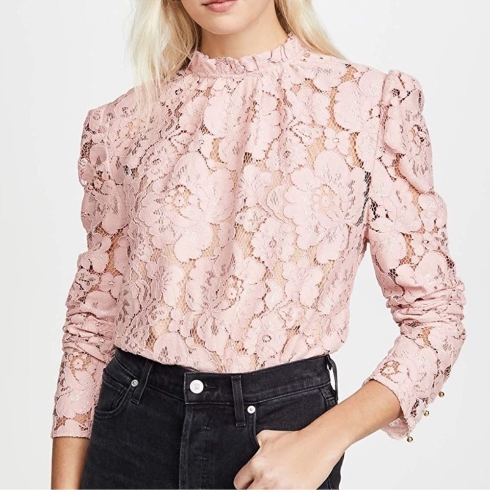 WAYF Emma Puff Sleeve Lace Top Ivory XS - Picture 10 of 11